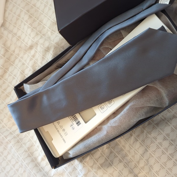 Navy Blue Pants, Vest, Suspenders, Grey Tie, and dress up shoes - Picture 4 of 5